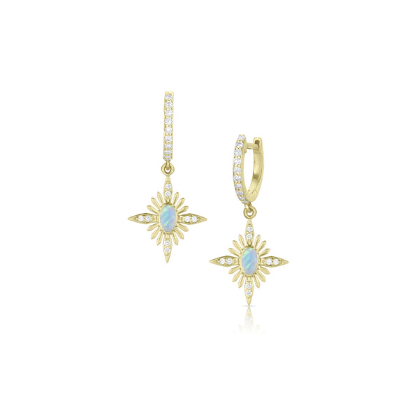 Dominique Cohen celestial opal and diamond earrings<br>with diamond huggie hoop earwire <span class='visuallyhidden'>Text, call 323-404-2959 for shopping help.</span>